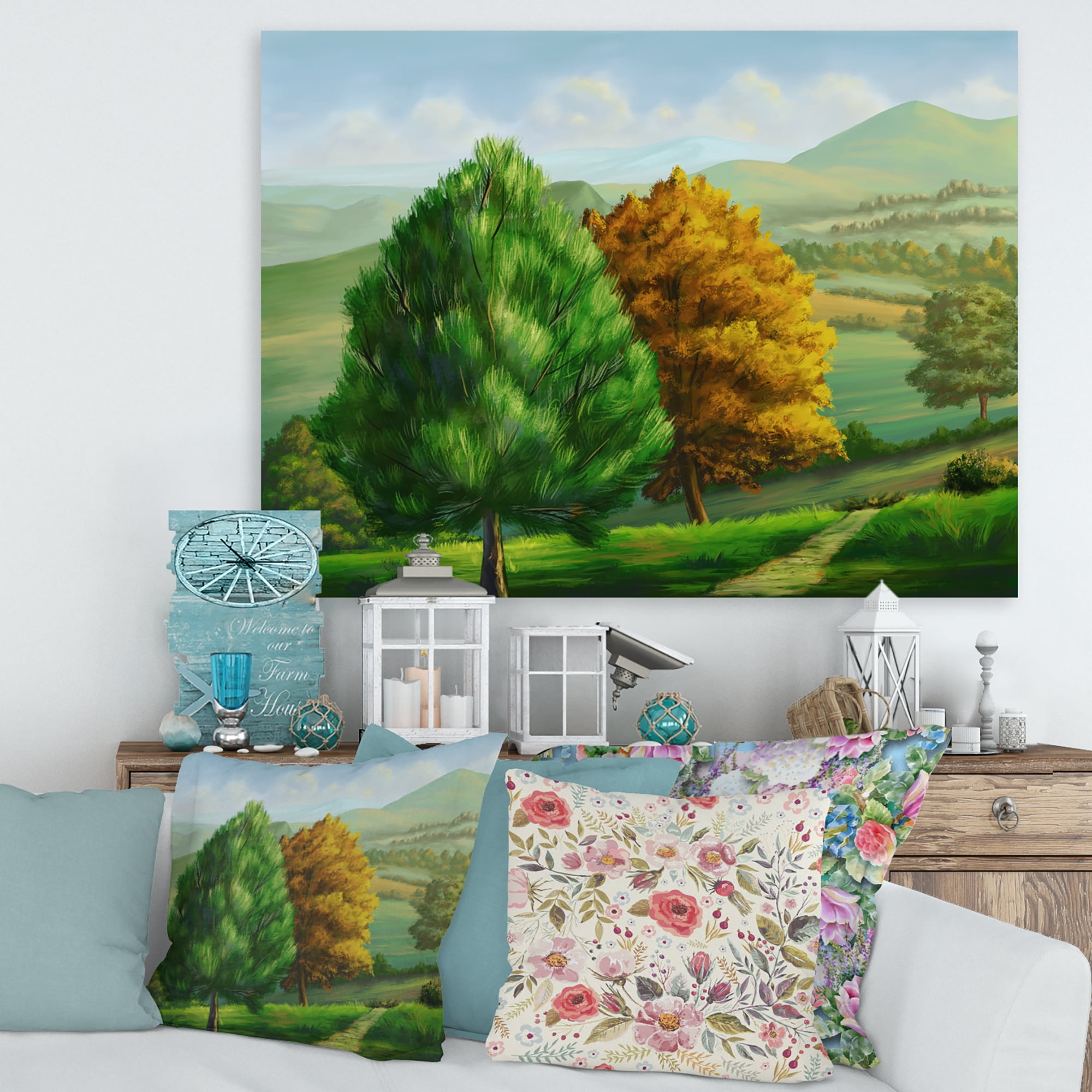 Designart ' VIbrant Trees With Country Scenery ' Traditional Canvas Wall Art Print