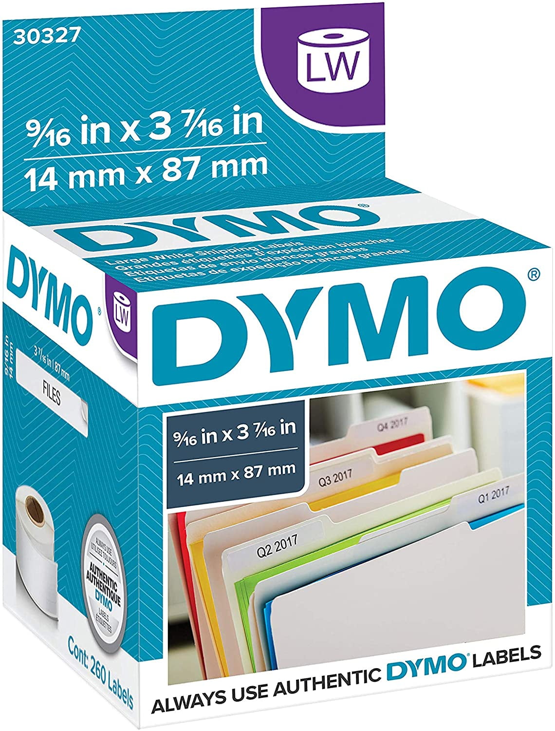 DYMO LW 1Up File Folder Labels for LabelWriter Label Printers, White, 9/16'' x 37/16'', 2