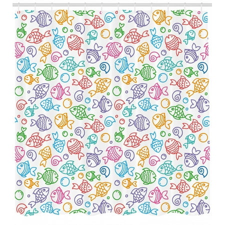 Kids Decor Shower Curtain Various Color Repeating Funny Fish