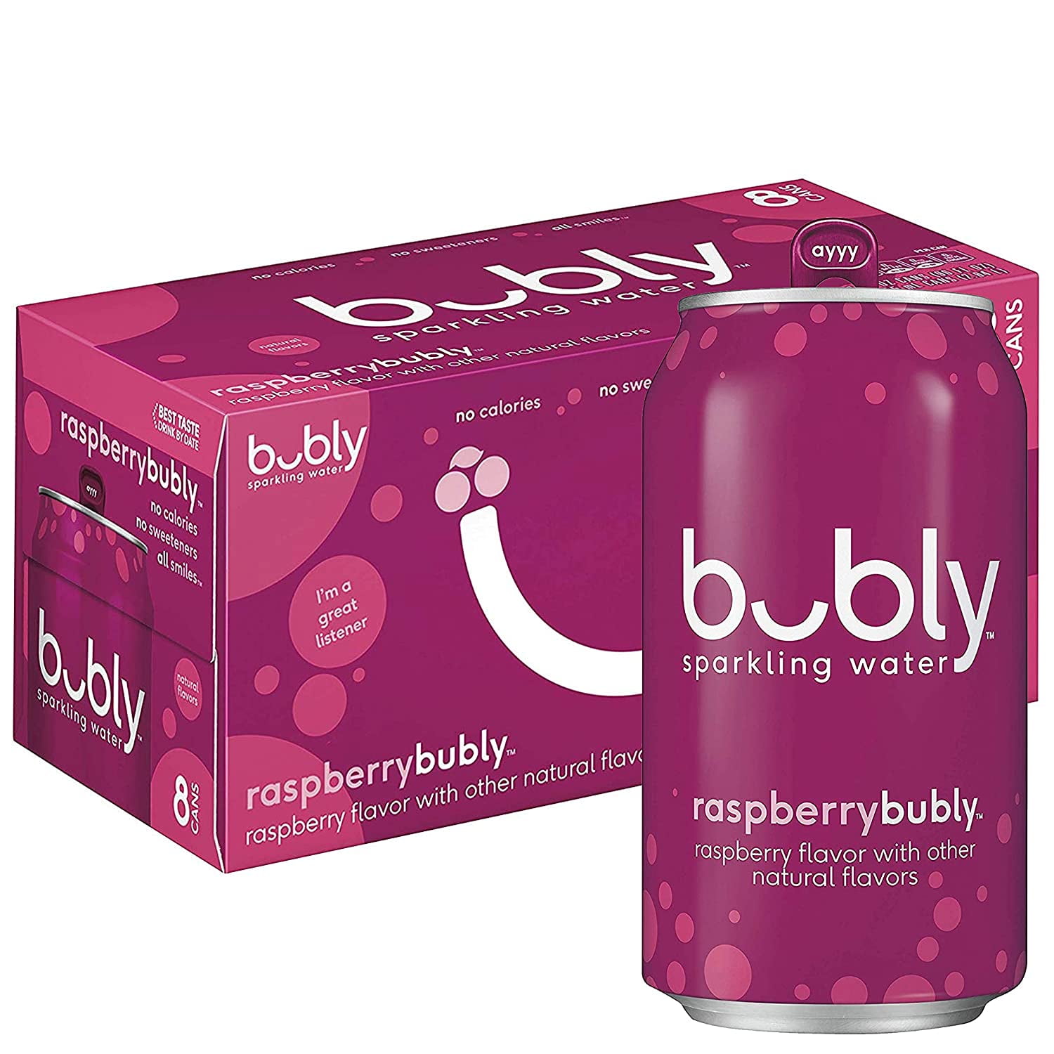bubly Raspberry Flavored Sparkling Water, 12 oz, 8 Pack Cans