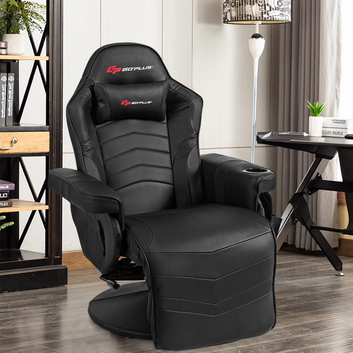 Goplus Massage Gaming Recliner, Swivel Black, Lumbar Support, Ergonomic ...