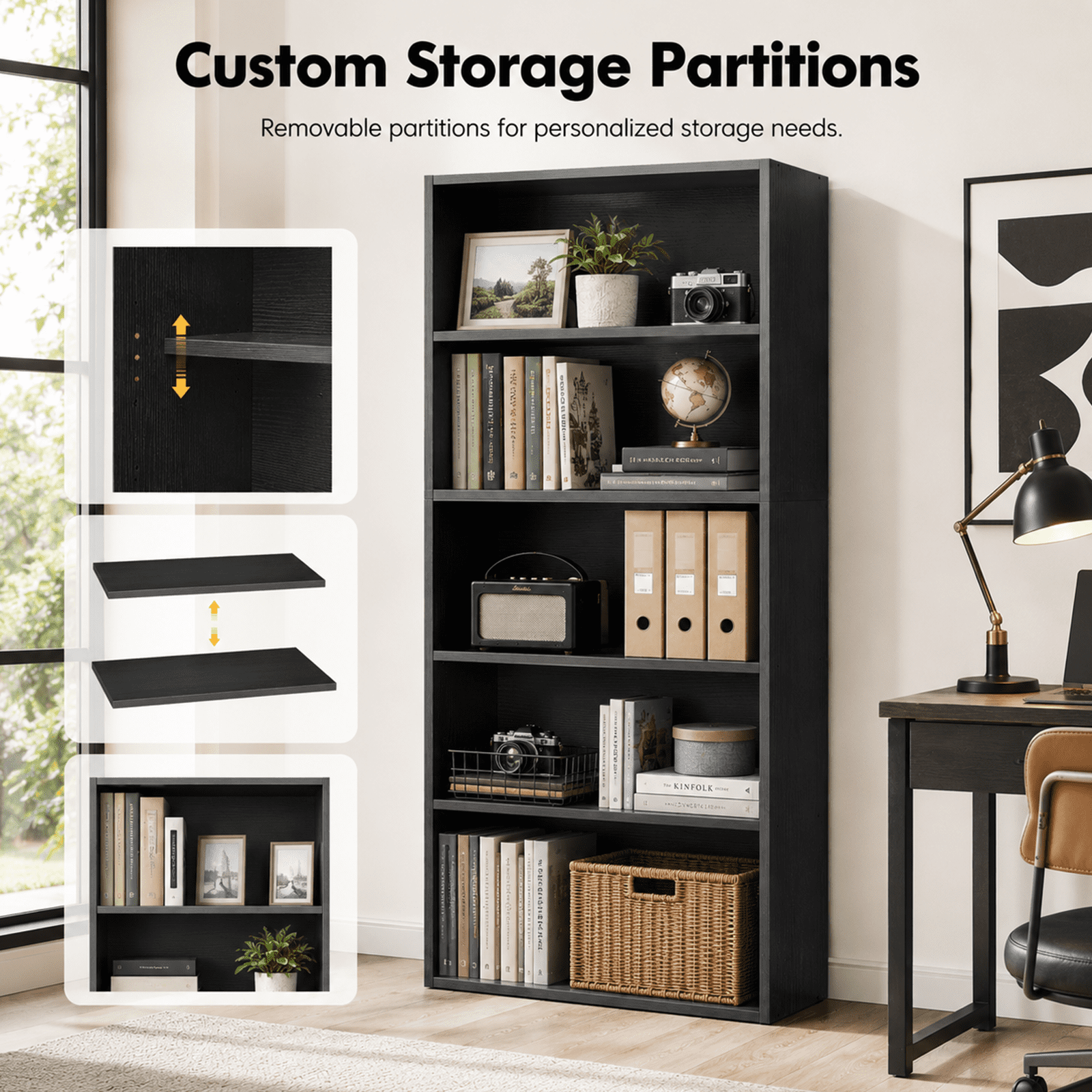 Alvantor 5-Tier /6-Tier Industrial Bookshelves and Bookcases, Tall Floor Standing Open Storage Shelf for Home Office, Living Room, Bed Room