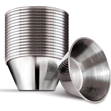 1.5 oz Stainless Steel Condiment Cups (12 Pack), Individual Portion Dipping Sauce Cups, Small Metal Ramekins for Ketchup, Marinara, BBQ Sauce, and More! Reusable Condiment Cups for Restaurants