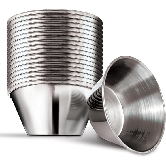 1.5 oz Stainless Steel Condiment Cups (12 Pack), Individual Portion Dipping Sauce Cups, Small Metal Ramekins for Ketchup, Marinara, BBQ Sauce, and More! Reusable Condiment Cups for Restaurants