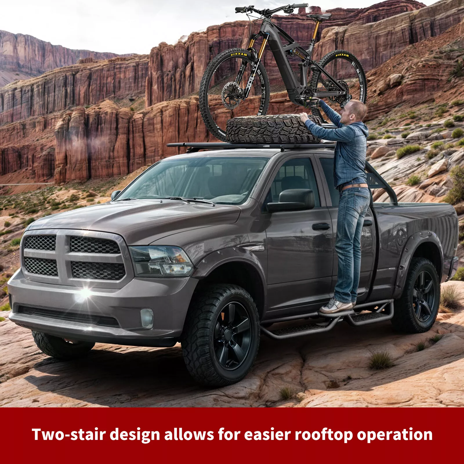 RVNI Running Boards for 2009-2018 Dodge Ram Crew Cab 1500/2010-2024 2500/3500 6in Side Step Rail Drop Nerf Bars Two-Stair