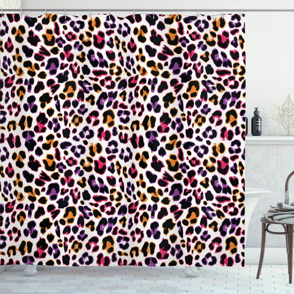Ambesonne African Shower Curtain, Savannah Leopard Animal, 69"Wx84"L, Marigold Magenta Violet
