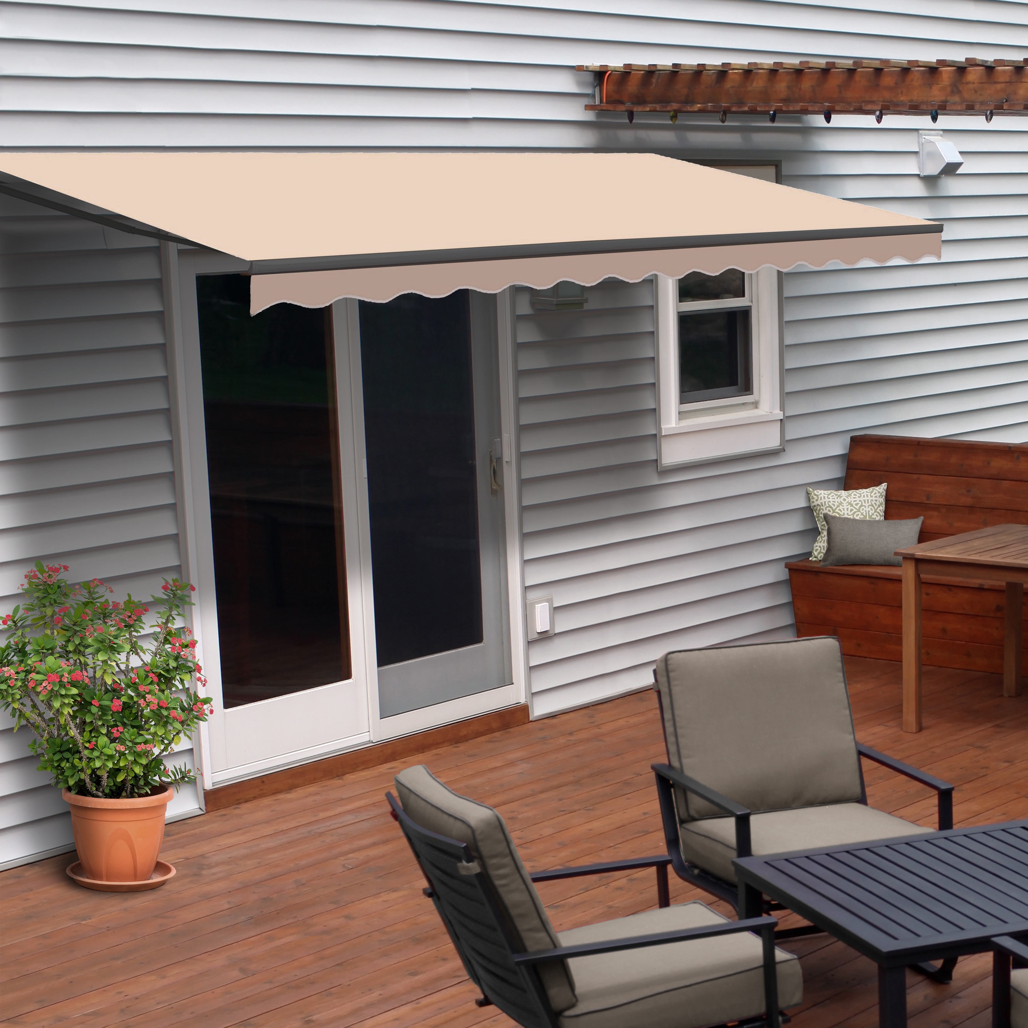 Balcony UV Protection and Water-Resistant Fabric DRIPEX 8'x6.5' Manual Retractable Patio Awning Sun Shade Awning Cover Outdoor Patio Canopy Sunsetter Deck Awnings with Crank Handle Grey