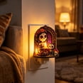 thumbnail image 5 of Day of the Dead Skull Plug In Night Light, Acrylic Sugar Skull Wall Lamp with Warm Glow, Halloween Decor for Bedroom Hallway Entryway Home, 5 of 6
