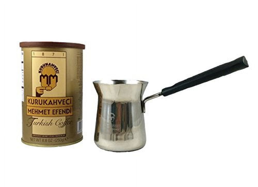 Kurukahveci Mehmet Efendi Ground and Roasted Turkish Coffee with Coffee Pot, Gift Set