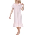 thumbnail image 5 of hengsof Girls Lace Trim Princess Dress, Short Sleeve Round Neck Tie Waist Gown, Spring Summer Nightwear or Home Dress 5-14 Years, 5 of 8