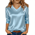 thumbnail image 2 of Dressy Tops for Women 3/4 Sleeve Silk Satin Blouses Business Work T Shirts Loose Fit V Neck Spring Summer Outfits 2026 #03Light Blue 2XL, 2 of 6