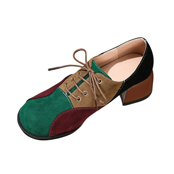 Green Female Fashion Suede Leather Shoes Color Blocked Lace Up Comfortable For Leisure And Outdoor 2025 Stylish