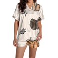 thumbnail image 2 of Brown Womens Button Down Pajamas Set Silk Imitation Pj Sets For Woman, Button Down Shirts With Pajama Shorts, Cute Print, Comfy Sets XL, 2 of 6