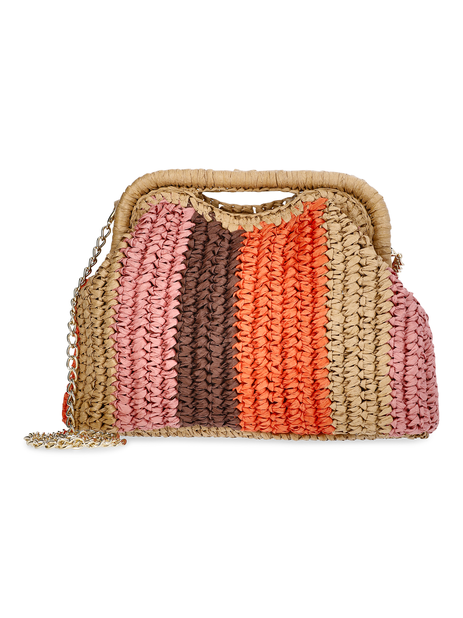 Time and Tru Women's Striped Straw Frame Clutch Handbag, Multicolor