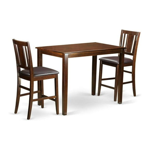 HomeStock Dining Set - High Table And Kitchen Chairs, Mahogany, 30"x48" Rectangular Counter-Height Table, 36" High, Includes 3-Piece Set With Faux Leather Seats