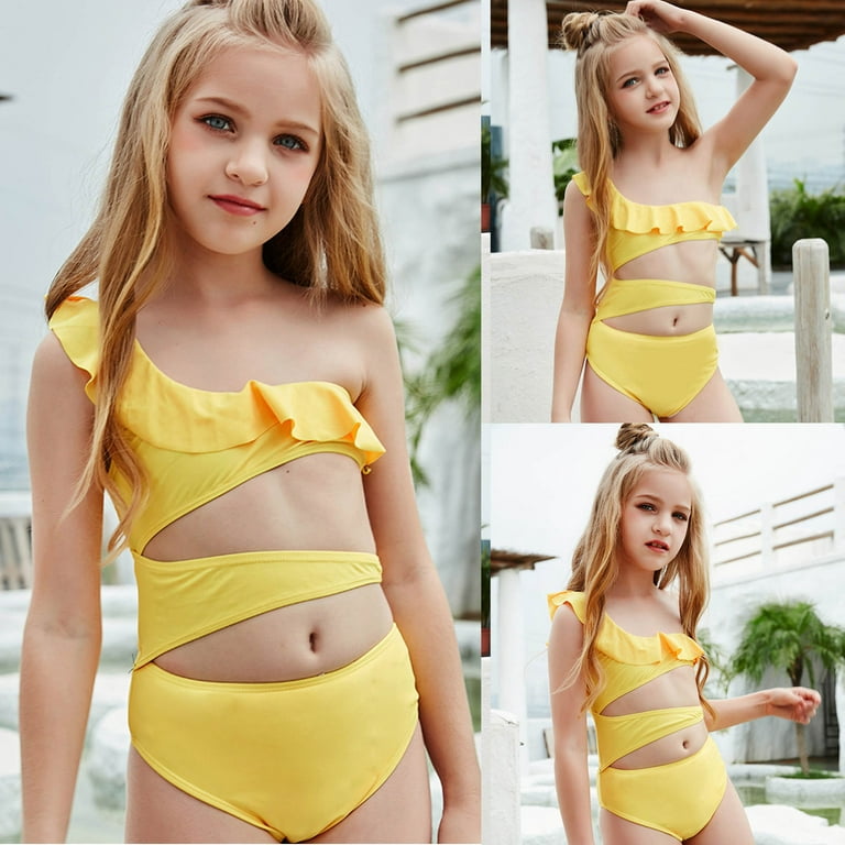 Fesfesfes Teen Girls Holiday Cute Monokini Children Girls Hollow Out One  Piece Swimsuit Swim Pool Beach Wear Skinny Bathing Suit 6-12 Years 