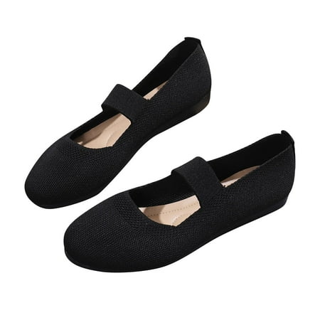hopeusnice Clearance Women s Knitted Flat Shoes Breathable Comfortable Slip On Ballerinas Soft Sole Walking Shoes Low Heel Mary Jane Flats Black 40
