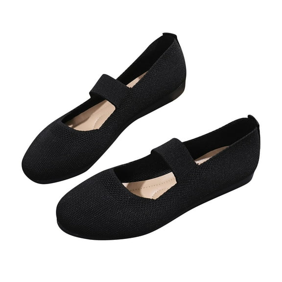 hopeusnice Women's Knitted Flat Shoes Breathable Comfortable Slip On Ballerinas Soft Sole Walking Shoes Low Heel Mary Jane Flats Black 37