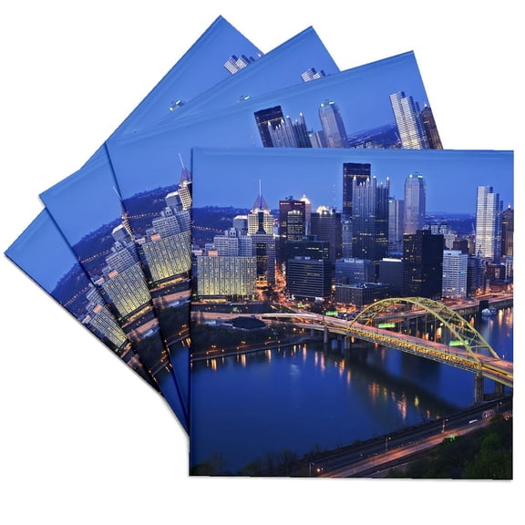 3drose, Usa, Pennsylvania, Pittsburgh. City Skyline at Twilight., Set of 4 Ceramic Tile Coasters