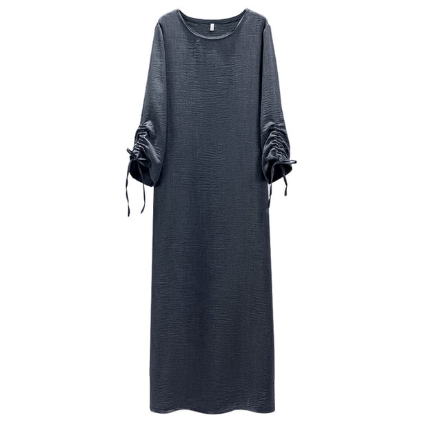 Mujeres Vestidos Maxi Casuales Sueltos La Manga Encaje Transpirable (gris Xl)