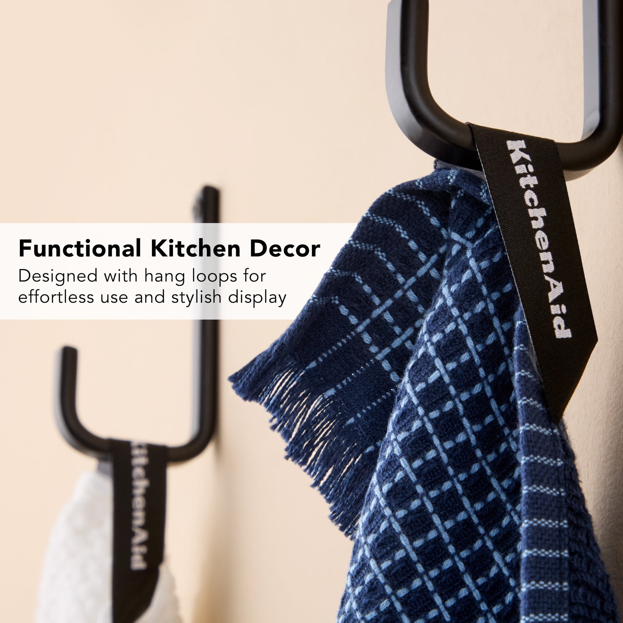 KITCHENAID Gourmet Series Gridlines Kitchen Towels 3-Pack Set, 100% Cotton Absorbent, Ink Blue, 18"x28"