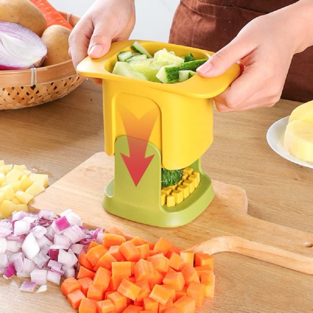 Picadora de verduras multifuncional para cortar y cortar en cubitos, picadora de verduras con contenedor, cortadora manual de alimentos a presión, cortador de acero inoxidable,...