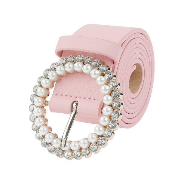 Cinturones de moda inspiradores para mujeres, con hebilla de perlas y rhinestones, para el Día de la Madre, cinturones dulces para vestidos y pantalones, 106x3.5cm/41.7x1.4" Rosa