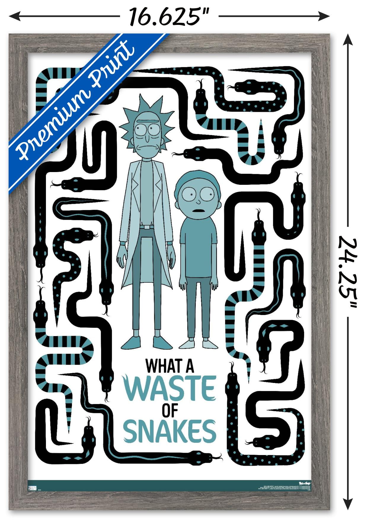 Rick and Morty - Waste of Snakes Wall Poster, 14.725" x 22.375", Framed