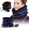 thumbnail image 1 of Lightweight Cervical Traction Device for Neck & Shoulder Pain Relief - Adjustable Universal Size, Comfortable Inflatable Neck Brace with Manual Pump, PVC+Flannel, Dark Blue/Brown, 27x28cm, 1 of 9