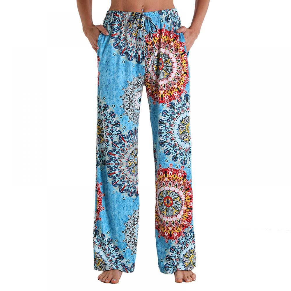 Wide Leg Pants for Women Petite Gibobby Women's Comfy Casual Pajama Pants  Floral Print Fold Waist Palazzo Lounge Pants Wide Leg Blue at   Women's Clothing store