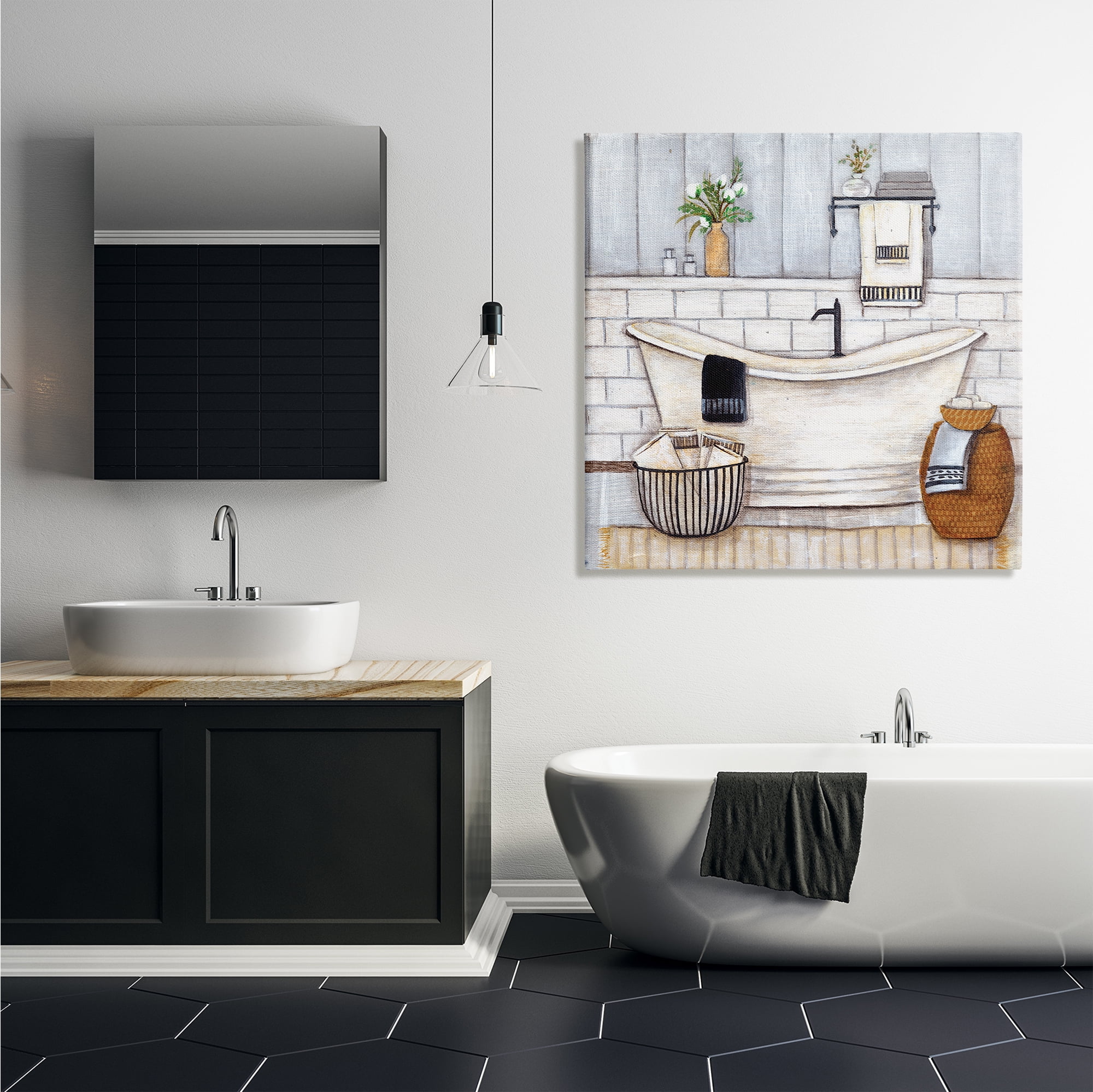 Stupell Industries Bathroom Farmhouse Style Tub Neutral Grey Drawing, 36 x 36,Design by Yellow Café