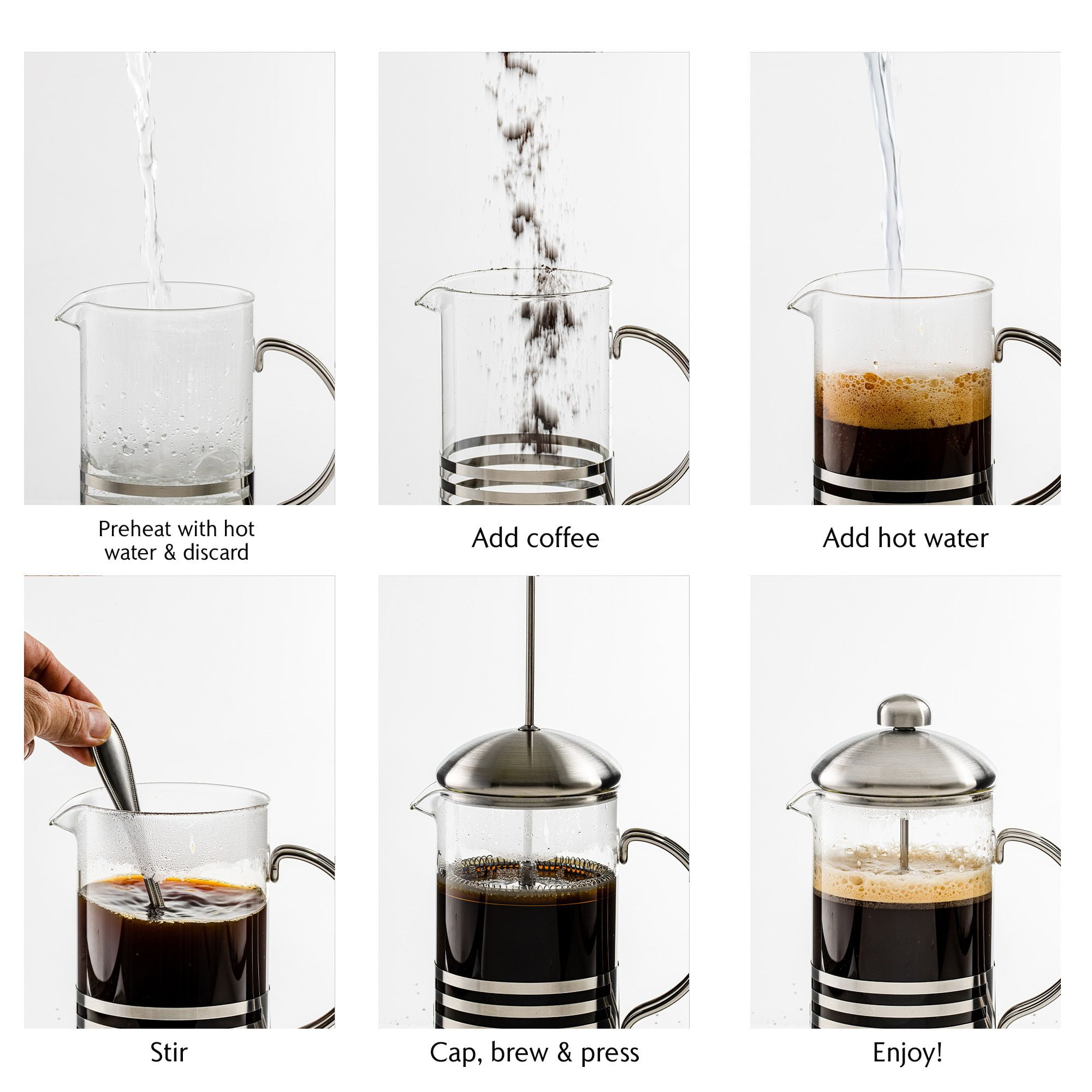 OVENTE 34 Ounce French Press Carafe Coffee & Tea Maker with Scoop, Easy to Clean, Silver FSH34S