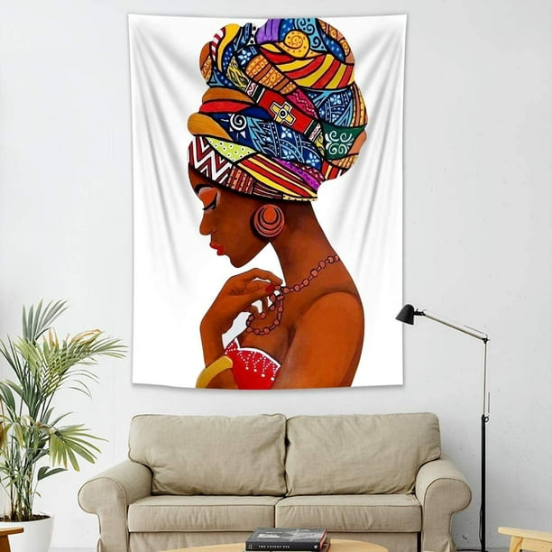 African American Theme Afro Girl Tapestry Y Black With Tribal Dress Afrocentric Wall For Bedroom Living Dining Room College Dorm Home Decor 59lx51w Com - Afrocentric Home Decor And Style