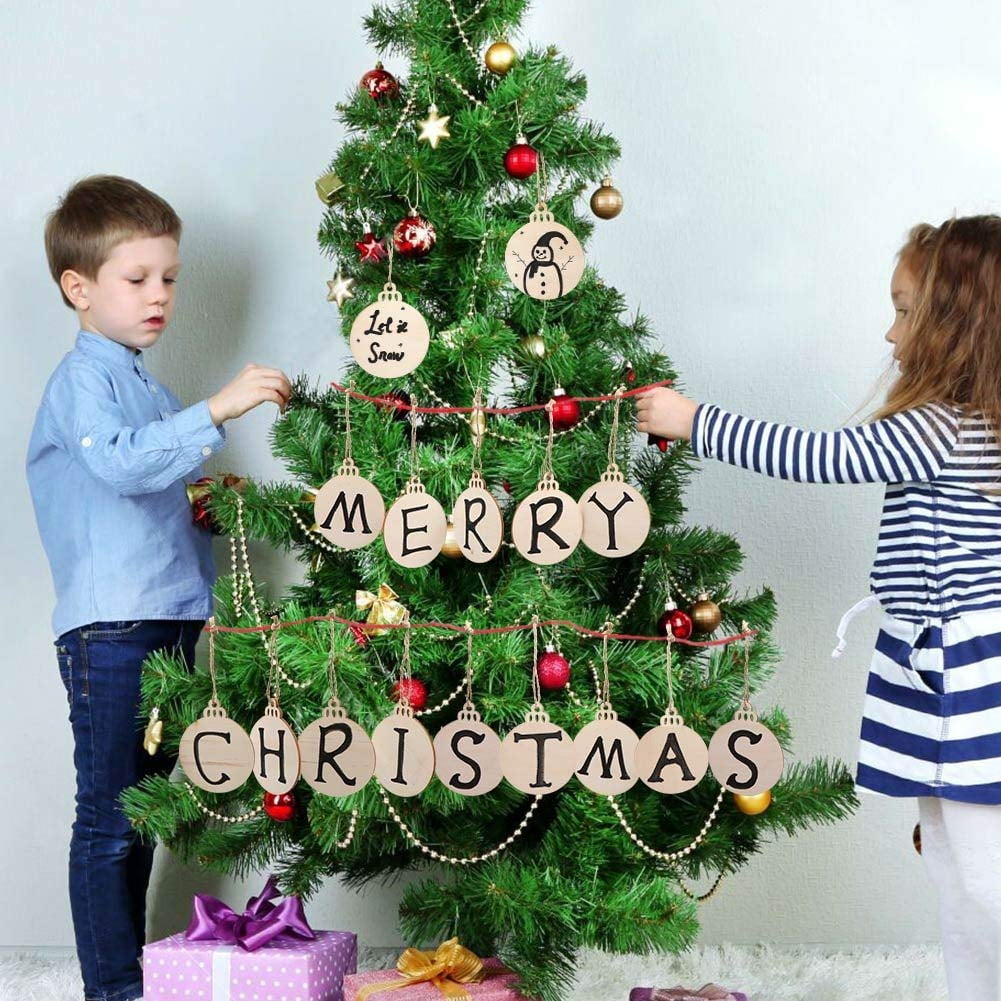 Hestya 50 Pieces Wooden Snowflake Ornaments Unfinished DIY Wood Snowflake Cutouts Christmas Tree Hanging Ornaments with Strings for DIY Christmas Decorations 5cm