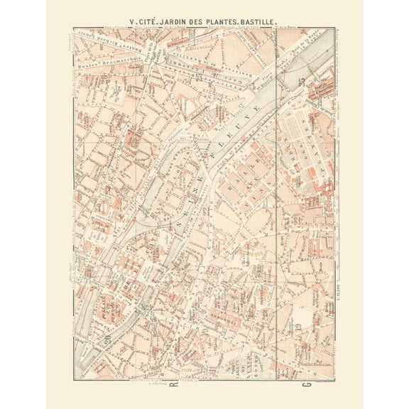 Historic Map - Paris France Jardin des Plantes Bastille - Baedeker 1911