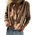 thumbnail image 3 of Tittly Button Down Shirts Shirts for Women Womens Casual Cotton Linen Collared Button Down Shirts Long Sleeve V Neck Blouse Loose Tops Plus Size Long Sleeve Shirts for Women Womens Shirts Khaki M, 3 of 4