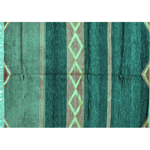 Ahgly Company Machine Washable Indoor Rectangle Abstract Turquoise Blue Modern Area Rugs, 8' x 10'