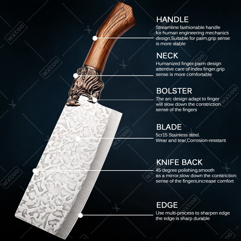 6PCS Professional Kitchen Chef Knife Set Including Stainless Steel Forged Utility Boning Fish and Meat Cleaver Vegetable Chopper Cutting Knife for Cooking and Food Preparation