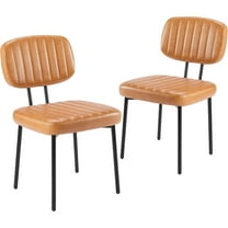 Dining Chairs Set of 2, Upholstered Mid Century Modern Kitchen Dining Room Accent Chairs with Faux Leather Cushion Seat & Metal Legs for Kitchen, Living Room - Brown