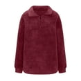 thumbnail image 4 of KDDYLITQ Womens Sweaters Baggy Collar Plus Size Pullover Solid Color 1/4 Zipper Warm Sweatshirts Light Long Sleeve Sweat Shirts Fall Cute Outerwear with Pocket Deep Red XL, 4 of 5