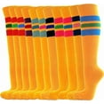 thumbnail image 3 of Golden Yellow Stripe Couver Elite Quality Athletic Knee-High Socks, Red / Blue Medium, 3 of 7