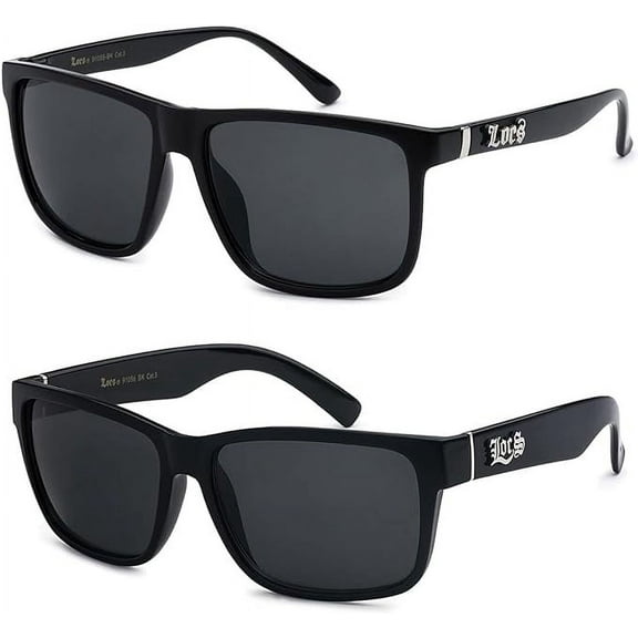 LOCS Hardcore Shades 2 Pack CLASSIC LOCS Black Sunglasses | Mens Gangster Rectangular Cholo Lowrider Shades, 91055 91070