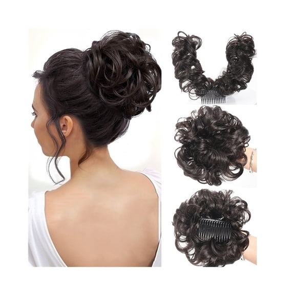 Synthetic Hair Bun Extensions Side Comb Clip in Messy Curly Hair Chignon Scrunchies for Women