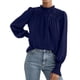 thumbnail image 5 of Blusa para Mujer PRETTYGARDEN Azul Marino Satén Manga Larga Talle Grande, 5 of 8