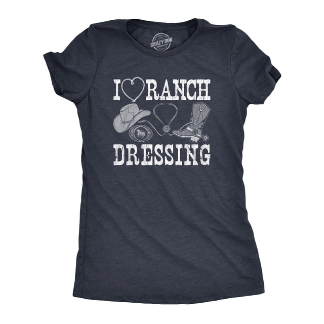 Womens I Heart Ranch Dressing T Shirt Funny Western Cowboy Attire Joke Tee for Ladies (Heather Navy - RANCH) - XXL
