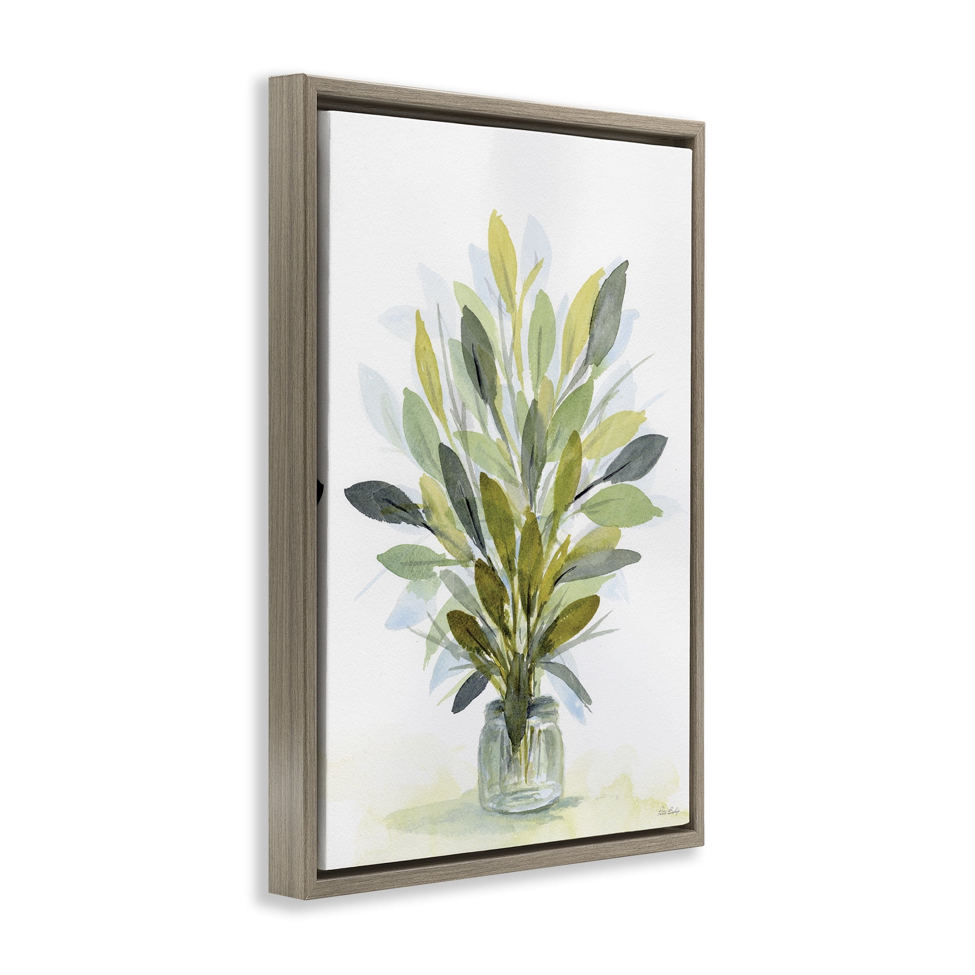 Stupell Industries Layered Leaves in Jar Botanical & Floral Painting Brown Floater Framed Art Print Wall Art, 21 x 31