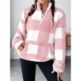 thumbnail image 4 of Women's Plaid Long Sleeve Zipper Fleece Sweatshirt Pullover Jacket Coat with Pockets Pink M, 4 of 10