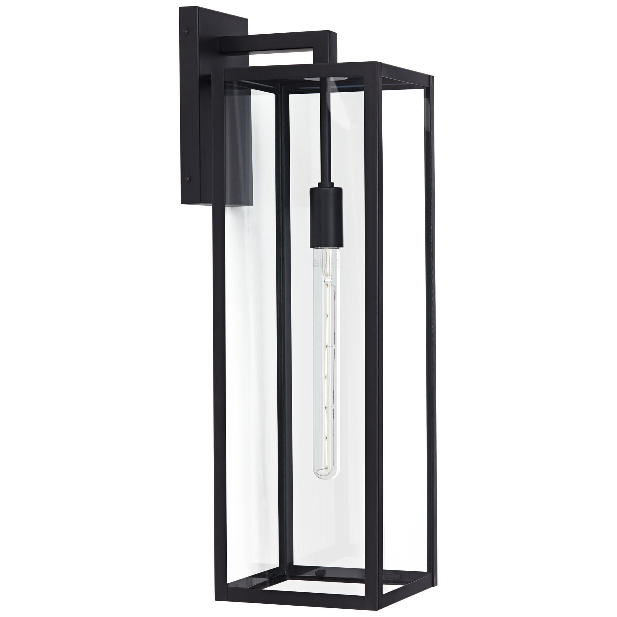 John Timberland Modern Industrial Outdoor Wall Light Fixture Mystic Black 27" Clear Glass Panels for Exterior Barn Deck House Porch Yard Patio Garage