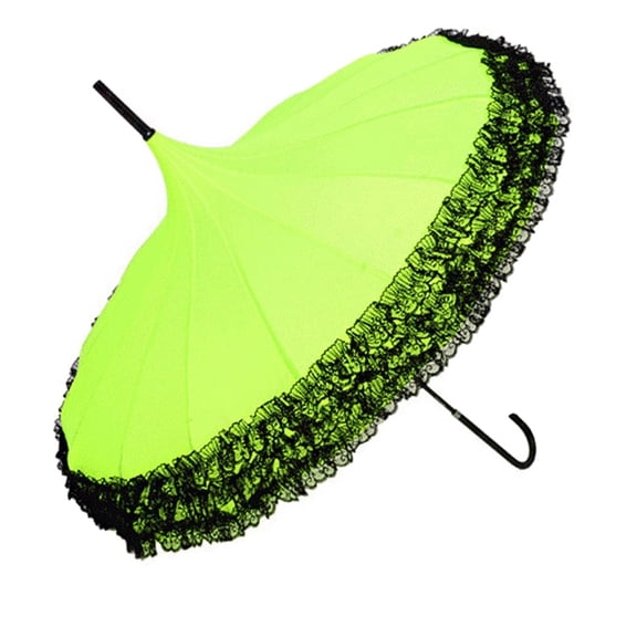 Lace Pagoda Umbrella, Windproof Sunshade Umbrella with Curved Handle for Brides, Weddings, Outdoor Parties & Photos – Bright Green
