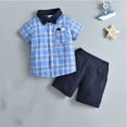 thumbnail image 5 of LYMAYTER Newborn Boys Gentleman Outfit for Kids Baby Short Sleeve Plaid Shirt with Bowtie + Summer Shorts Size for 6M-4T, 5 of 9